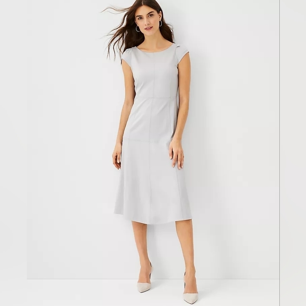 Ann Taylor Grey Seamed Flare Dress in 2P Spring/Summer Dress